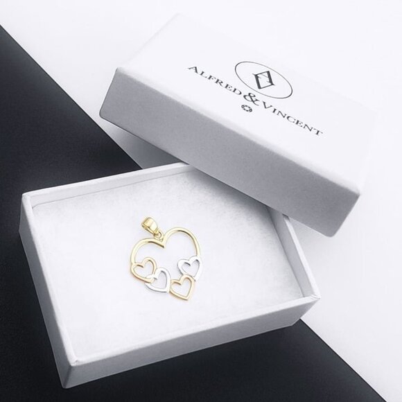 Multi Heart Motherhood Love Charm Pendant in Tri-tone 14k Yellow White Rose Gold